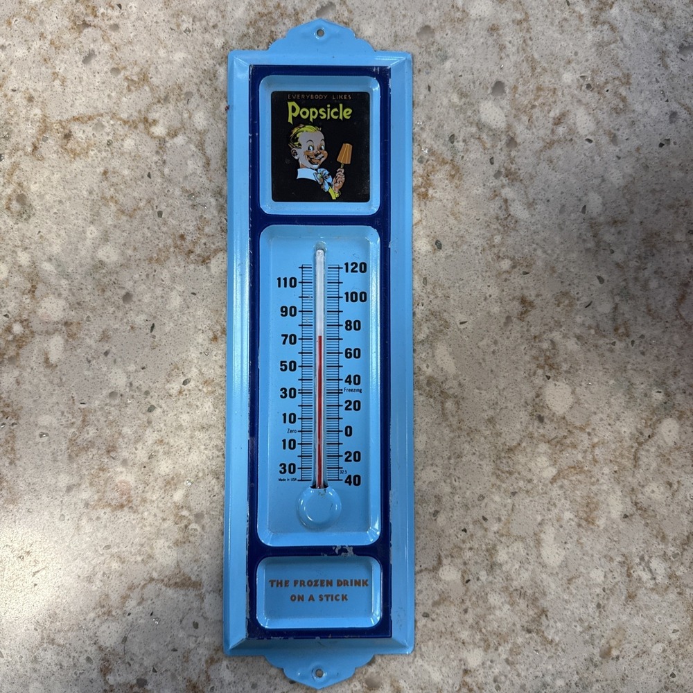 POPSICLE Embossed Metal Advertising Thermometer Frozen Drink On A Stick